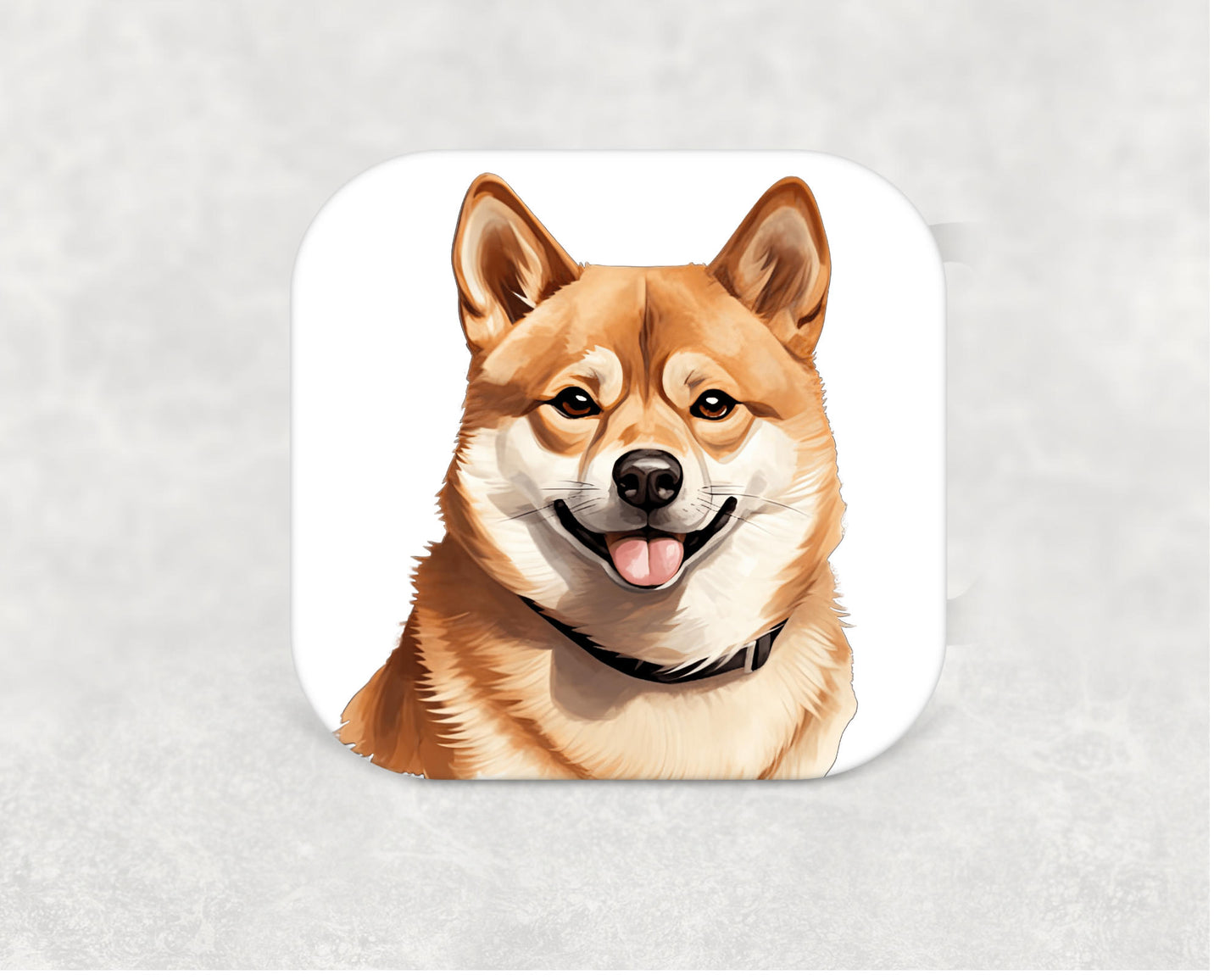 Shiba Inu dog coaster — a 9cm MDF coaster with cork base, featuring a detailed Shiba Inu illustration, ideal as a dog lover gift