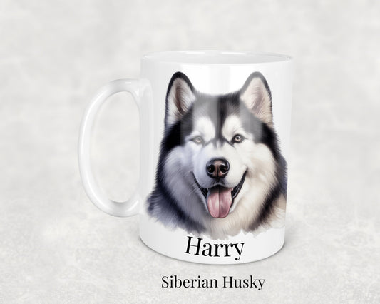 Siberian Husky Mug - illustrated Siberian Husky ceramic mug with a wraparound design. A must-have gift for Siberian Husky lovers