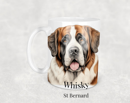 St Bernard Mug - illustrated St Bernard ceramic mug with a wraparound design. A must-have gift for St Bernard lovers.