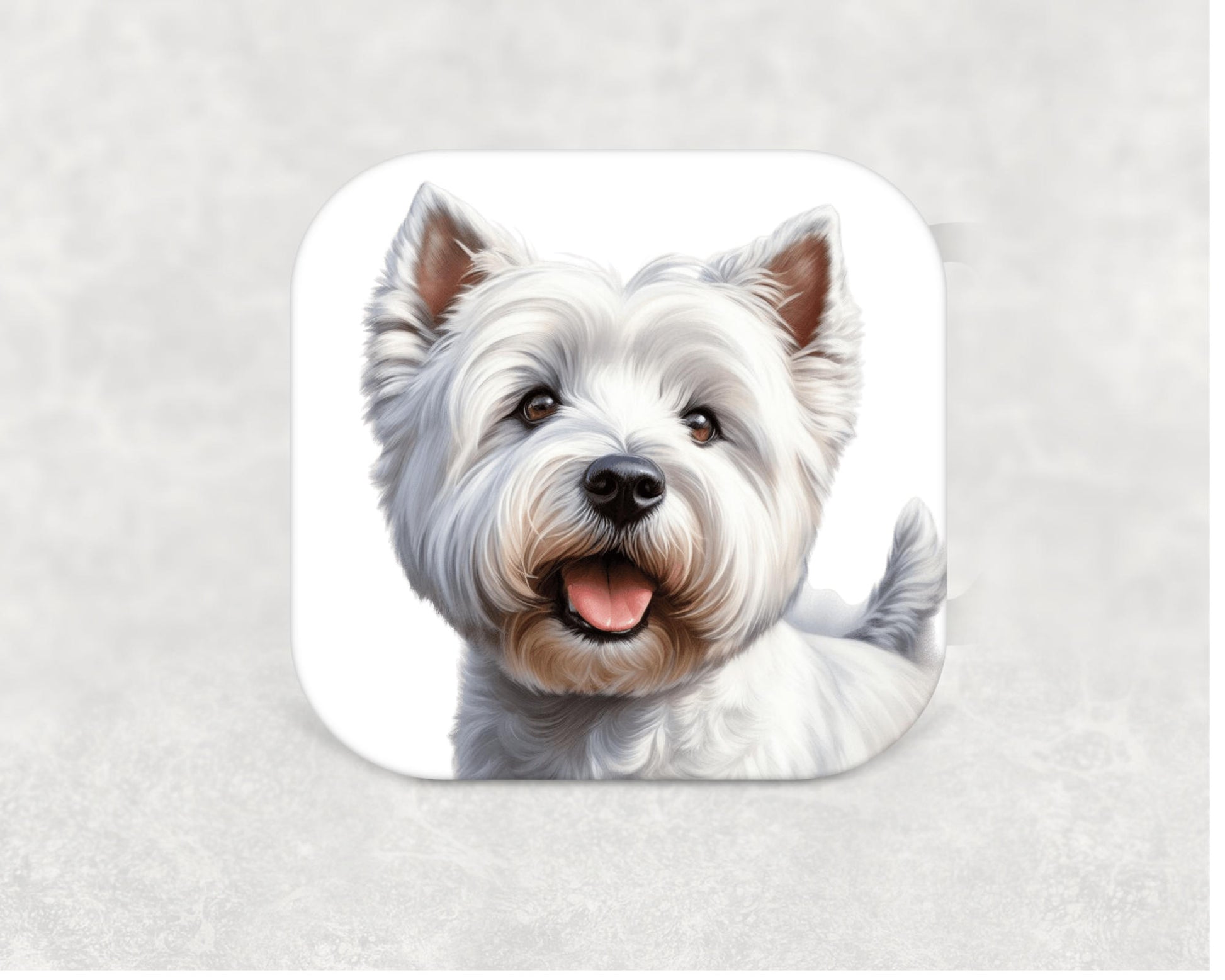 Illustrated West Highland White Terrier on a square MDF coaster with cork backing — a great gift idea for Westie owners