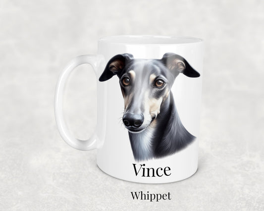 Ceramic Whippet Mug - a beautifully illustrated mug celebrating the Whippet breed. Ideal for dog lovers and pet owners.