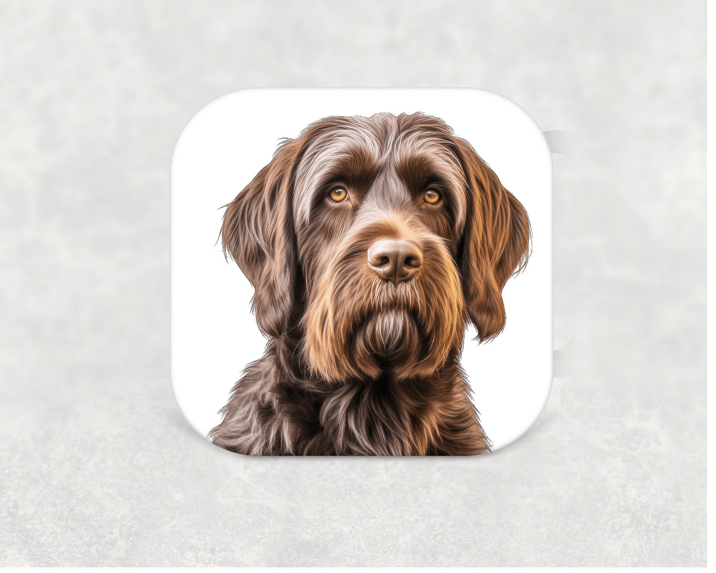 Wirehaired Pointing Griffon Coaster — 9cm square cork-backed MDF coaster featuring an illustrated Wirehaired Pointing Griffon design, perfect for Griffon lovers