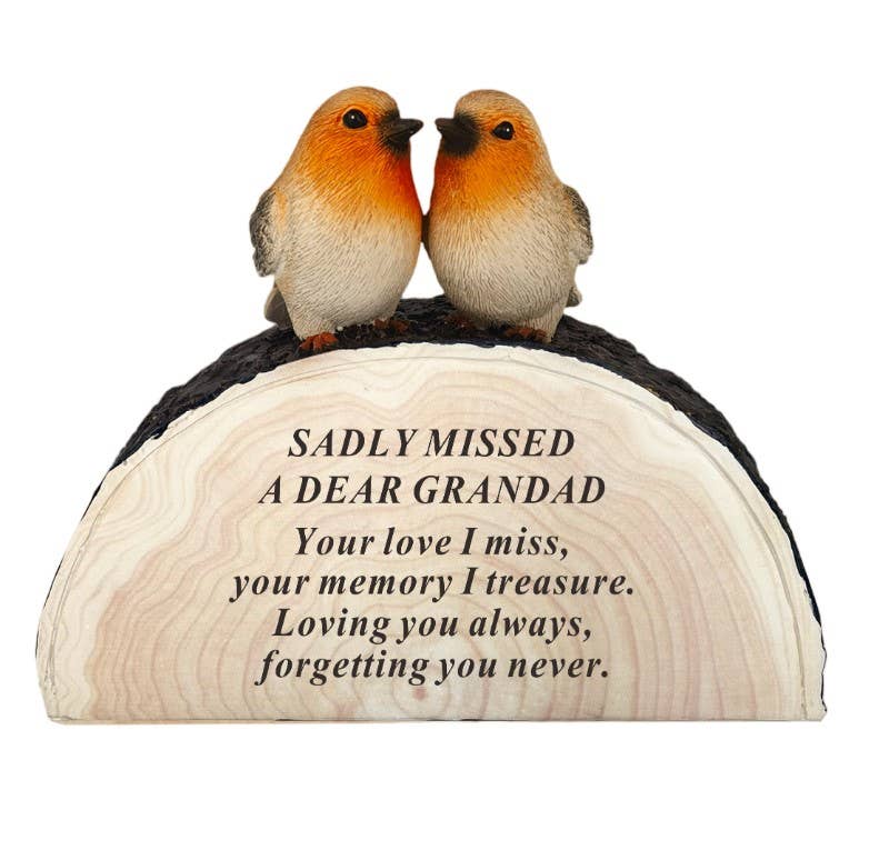 Grandad Two Robins on a Log Memorial Ornament