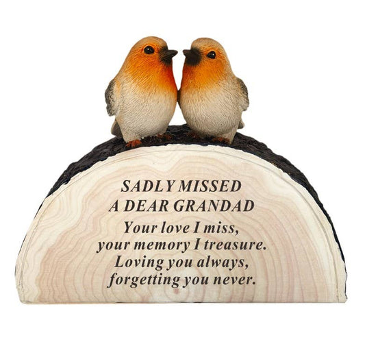 Grandad Two Robins on a Log Memorial Ornament
