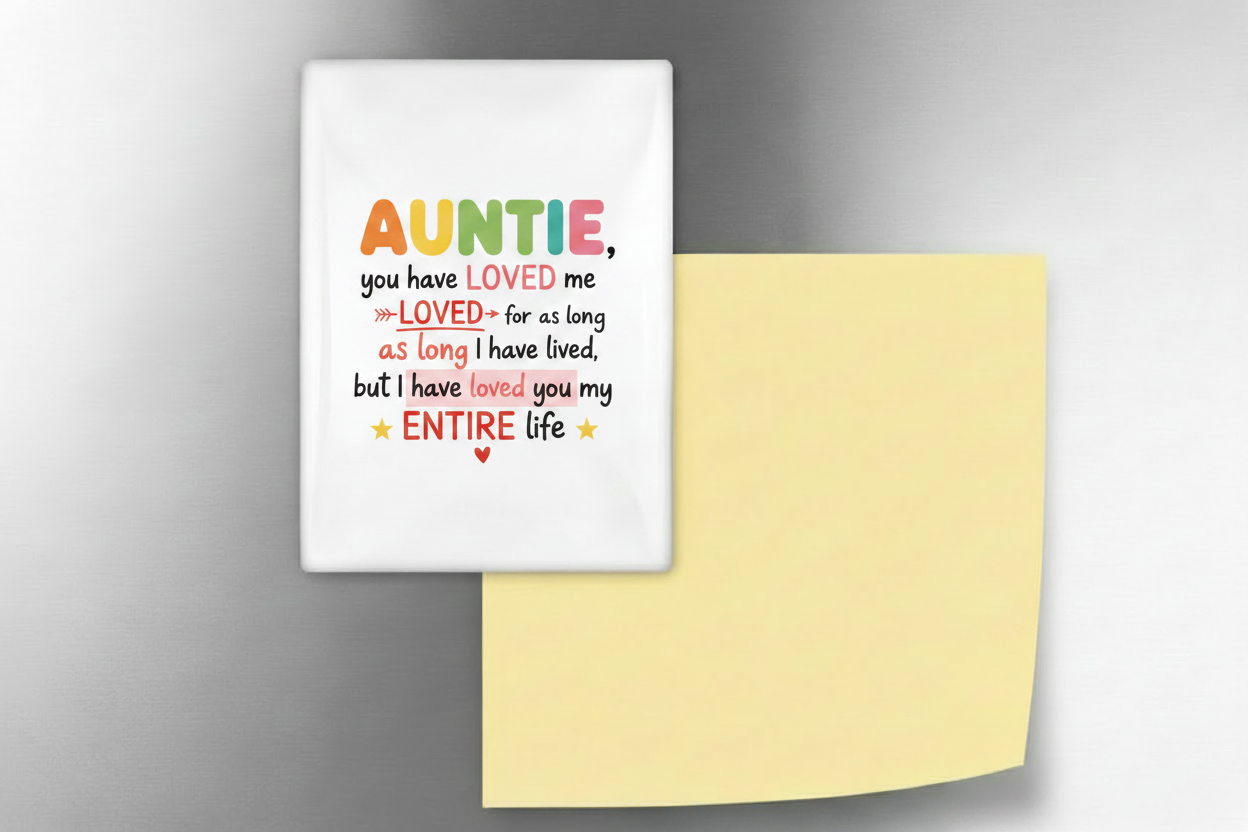 Auntie fridge magnet mockup