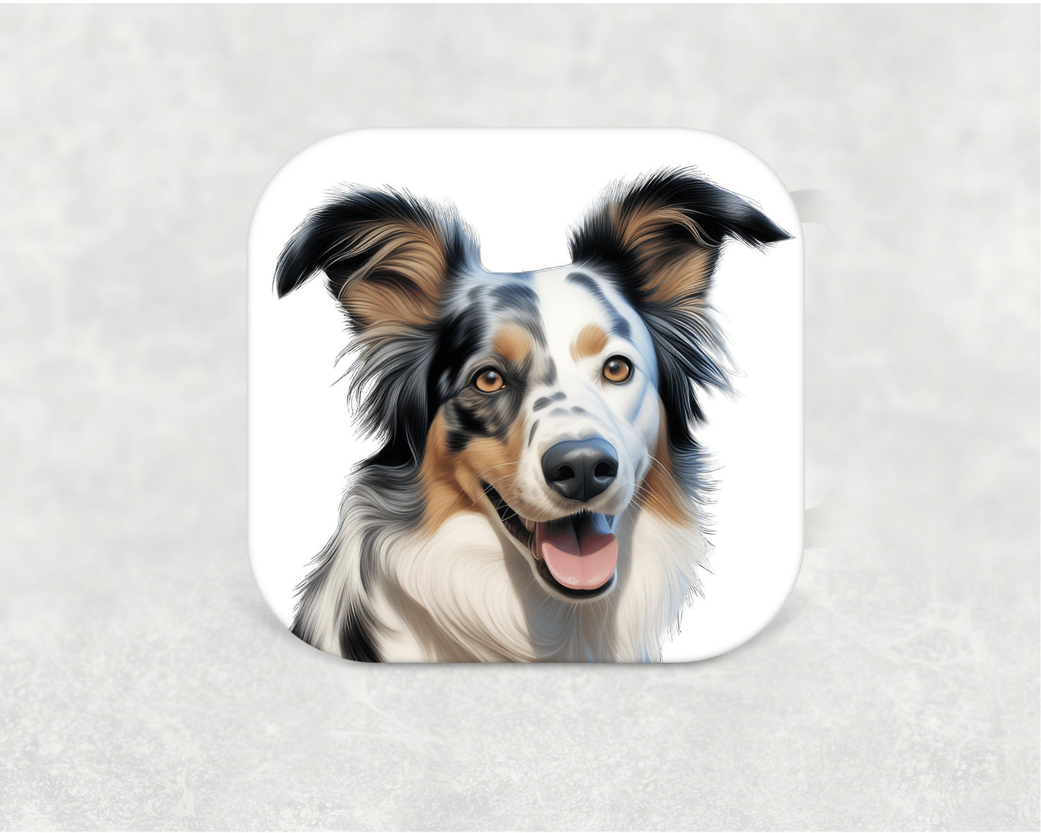 Australian Koolie Coaster — a 9cm square cork-backed MDF coaster with an illustrated Australian Koolie herding dog design, ideal for rare breed lovers
