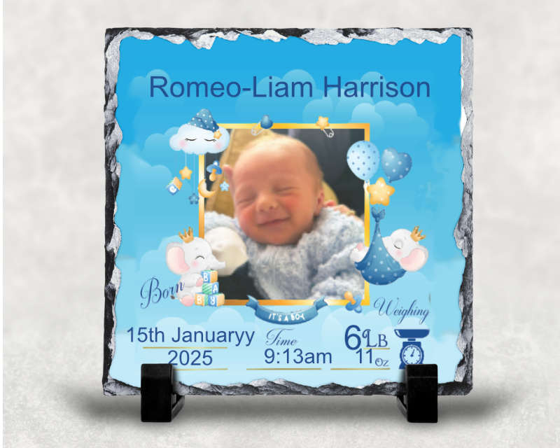 Personalised Baby Birth Announcement Slate – Boy