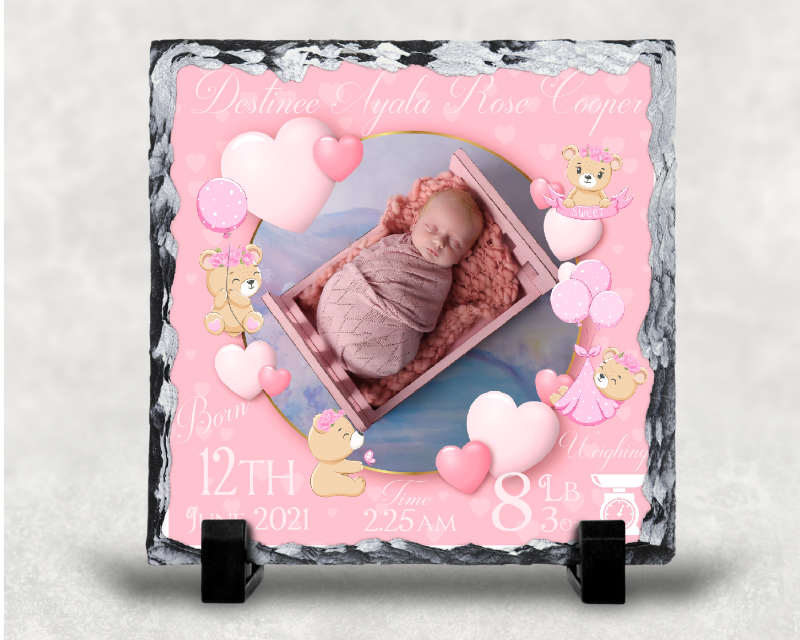 Personalised Baby Birth Announcement Slate – Girl