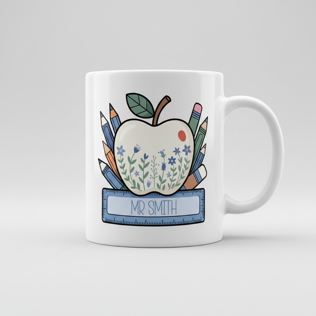 Personalised Blue Apple Teacher Mug – Custom Name Gift for Teachers
