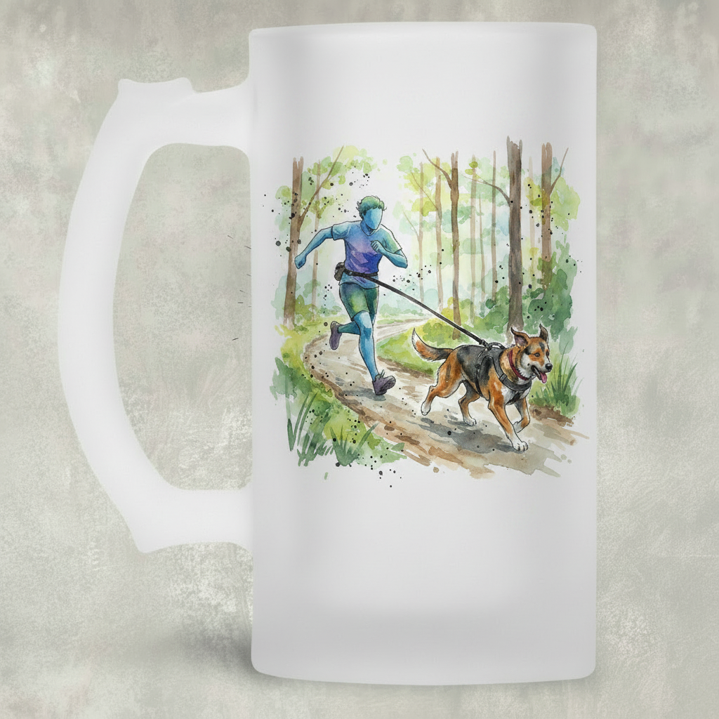 Canicross Runner and Dog in Woodland Tankard