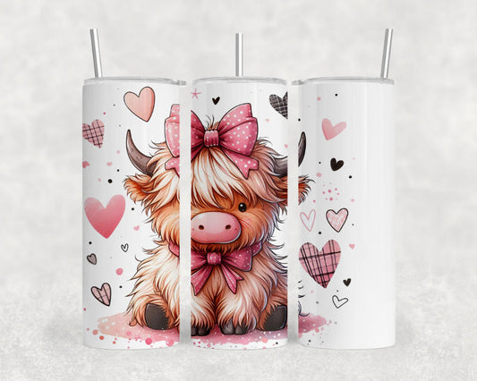 Highland Cow Valentine with Hearts Tumbler