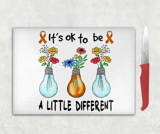 It's Ok to Be a Little Different ADHD Glass Chopping Board – Uplifting Neurodiversity Gift