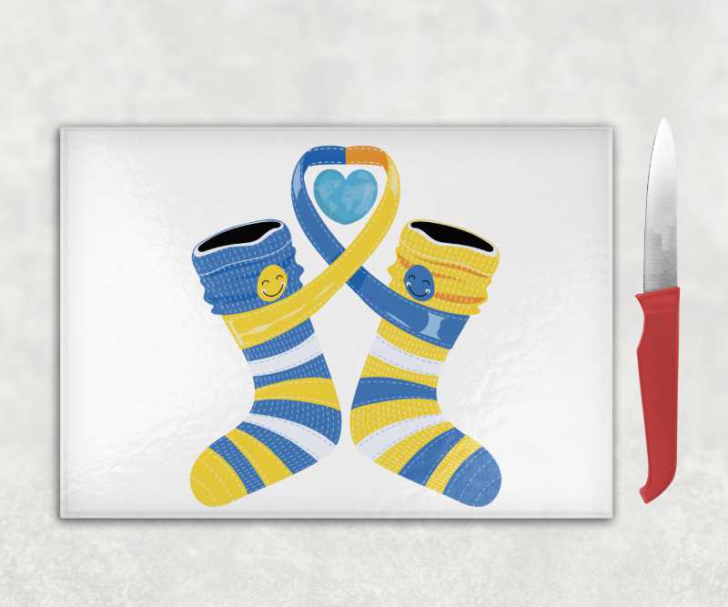 Socks Ribbon Heart Glass Chopping Board – Extra Chromosome Celebration Gift