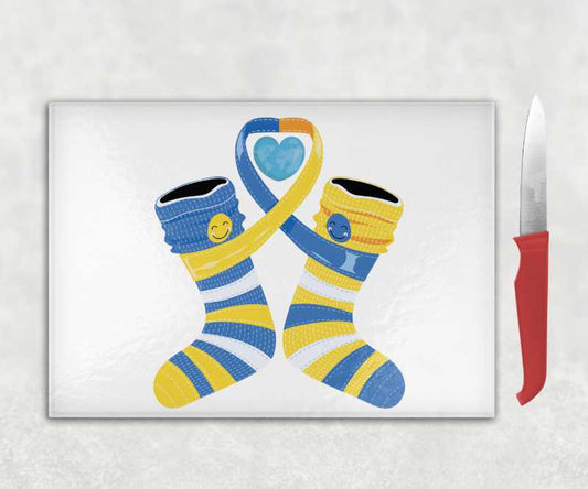 Socks Ribbon Heart Glass Chopping Board – Extra Chromosome Celebration Gift