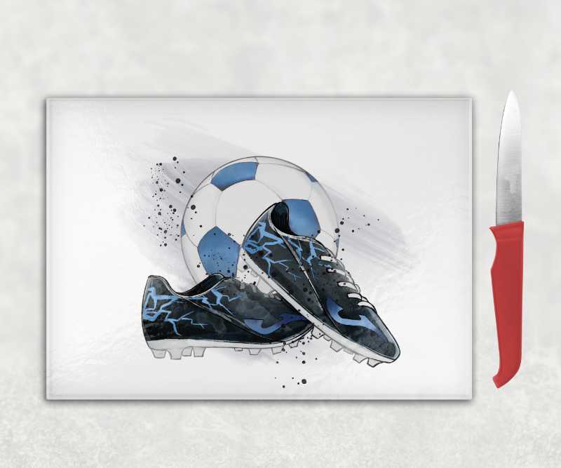 Football Glass Chopping Board - Blue