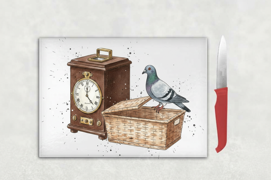 Clock, Basket & Pigeon Chopping Board