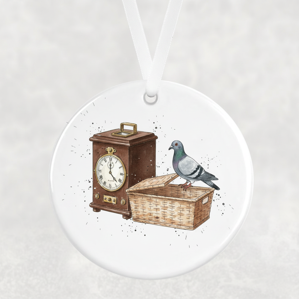 Clock, Basket & Pigeon Ornament