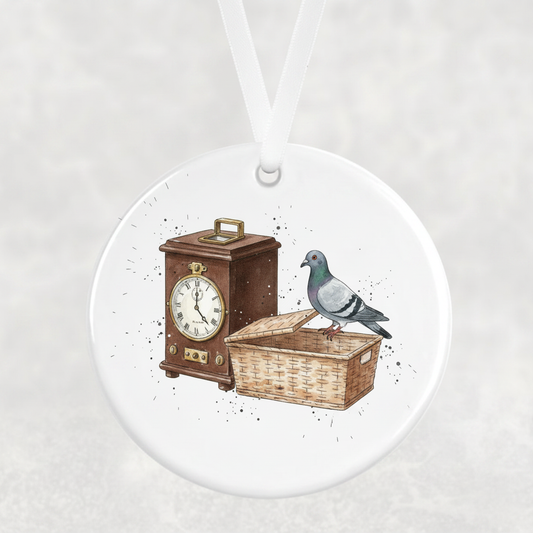 Clock, Basket & Pigeon Ornament