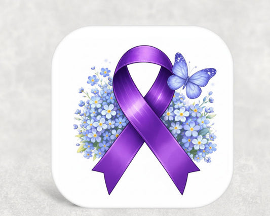 Purple Ribbon Forget-Me-Not Coaster – Meaningful Gift