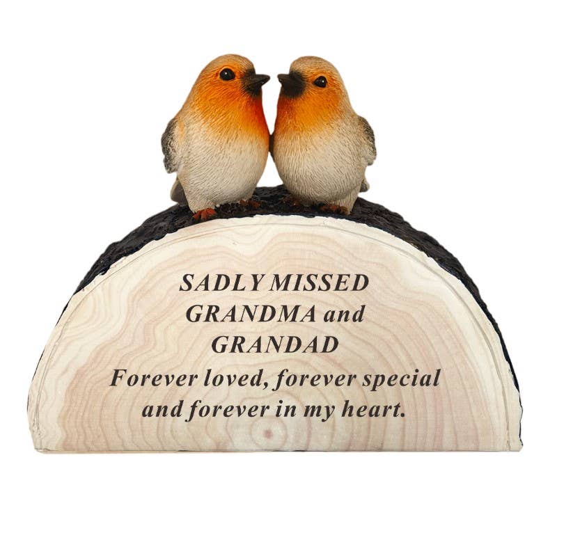 Grandma and Grandad Two Robins on a Log Memorial Ornament
