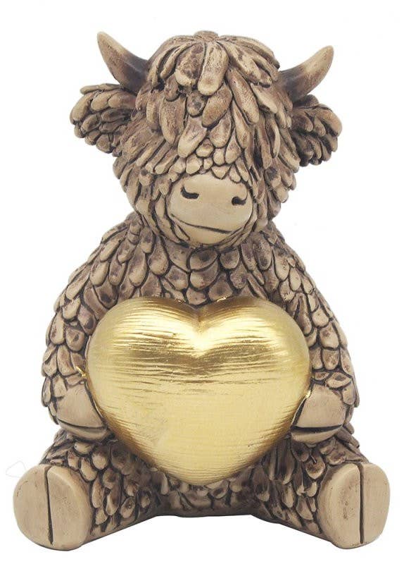 Hughie Highland Cow with Gold Heart