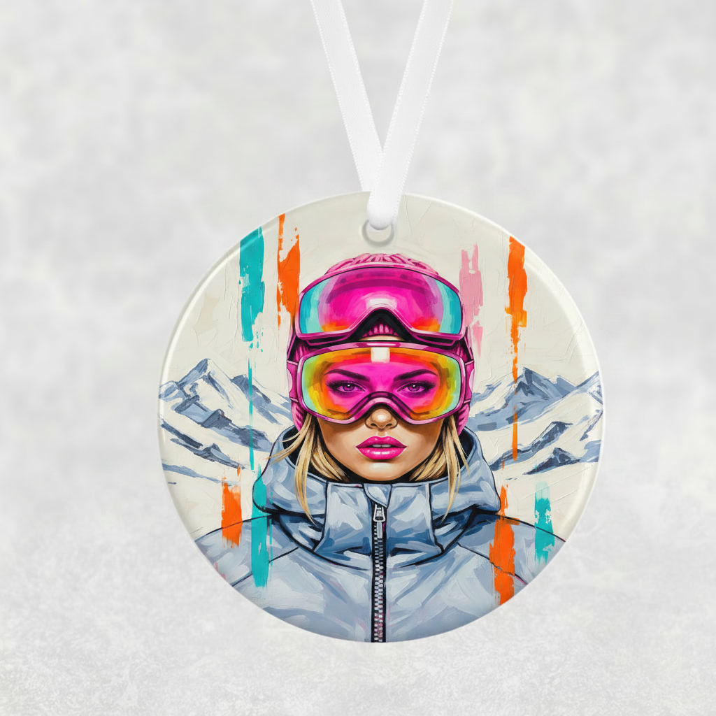 Female Skier Hanging Ornament