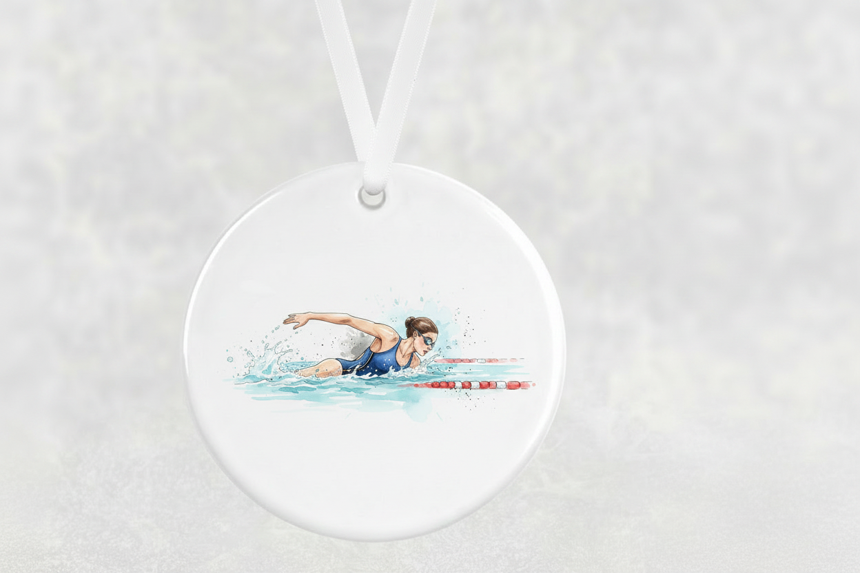 Female Swimmer in Lane Hanging Ornament