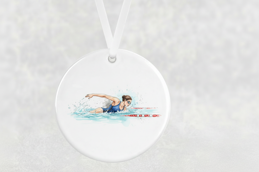 Female Swimmer in Lane Hanging Ornament