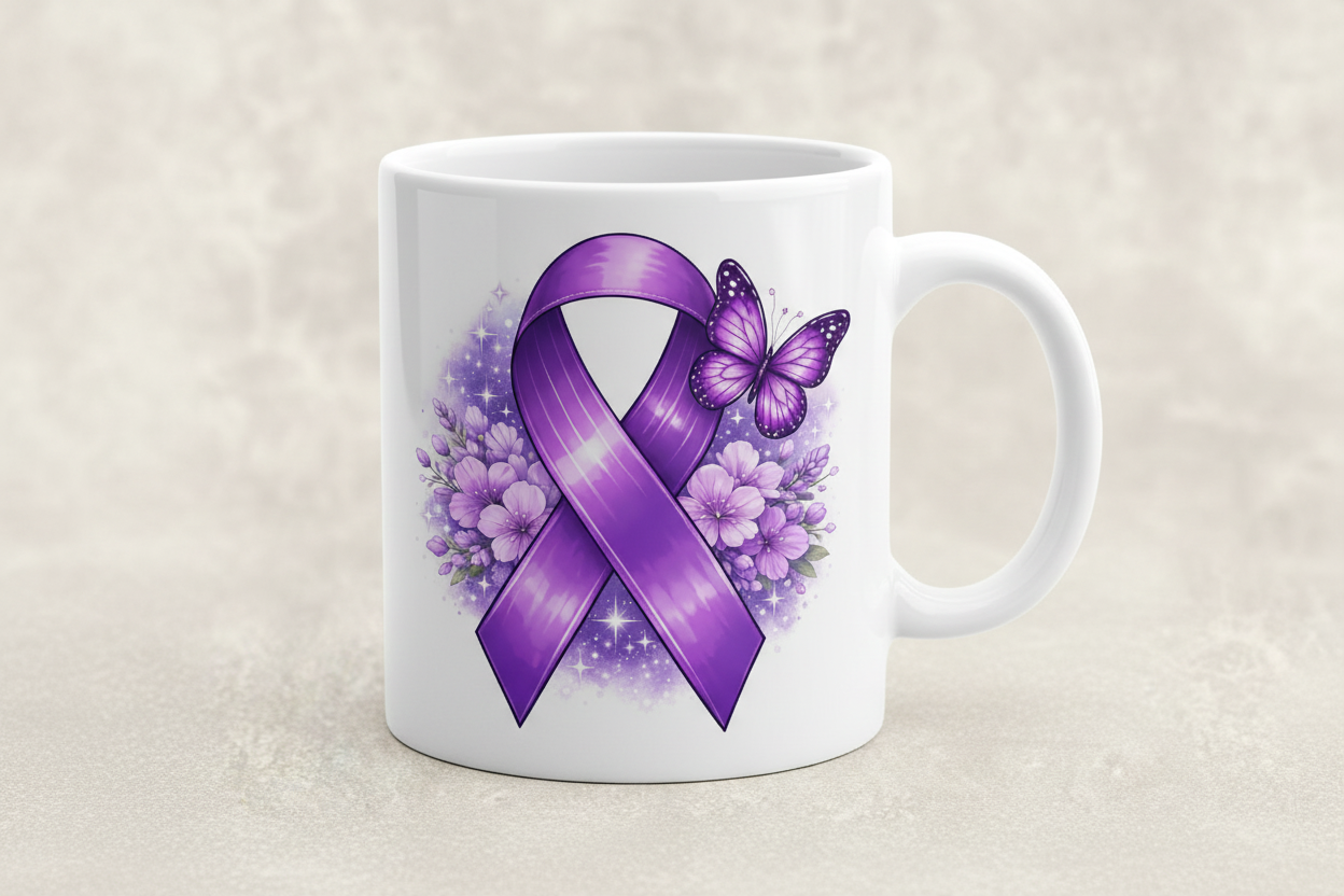 Purple Ribbon Butterfly Mug – Fibromyalgia Meaningful Gift