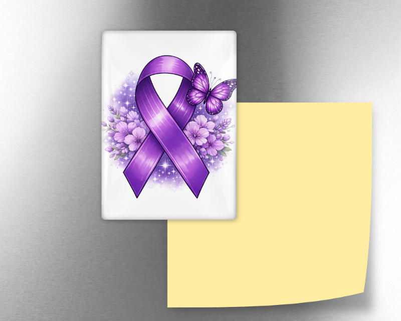 Purple Ribbon Butterfly Glass Fridge Magnet – Fibromyalgia Meaningful Gift