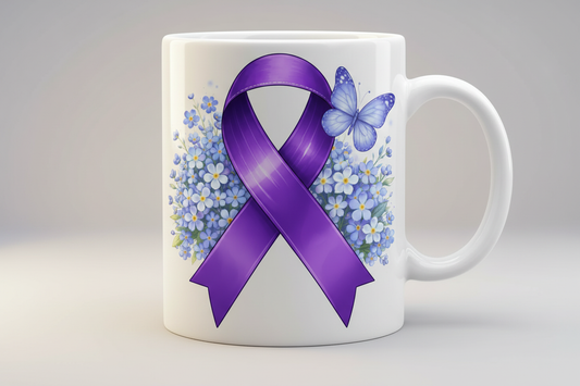 Purple Ribbon Forget-Me-Not Mug – Meaningful Gift