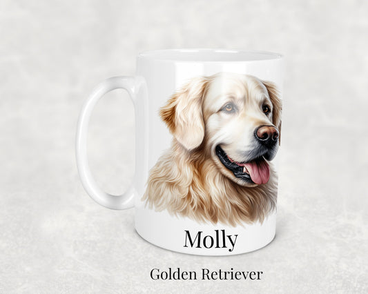 Golden Retriever Mug - 11oz ceramic dog breed mug featuring a detailed Golden Retriever illustration. Perfect gift for Golden Retriever owners