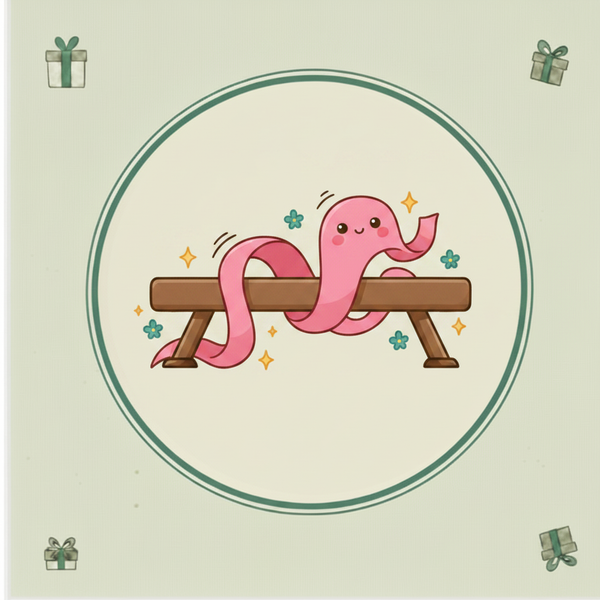 Gymnastics Balance Beam with Pink Ribbon