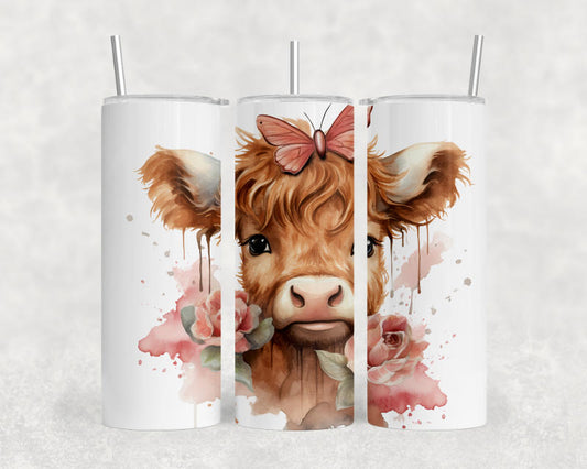 Highland Cow Valentine with Butterfly Tumbler