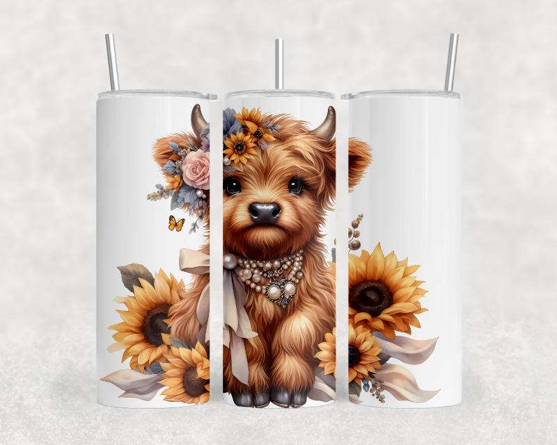 Baby Highland Cow with Sunflowers Tumbler