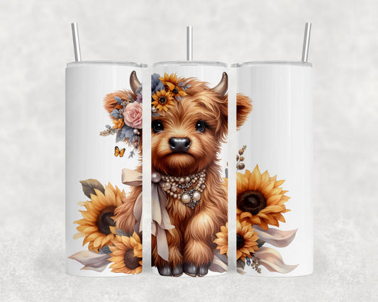 Baby Highland Cow with Sunflowers Tumbler