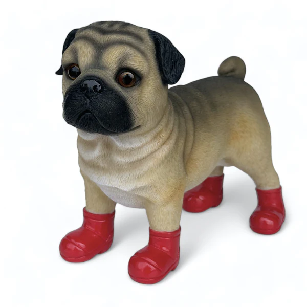 Pug Dog Ornament in Red Wellington Boots