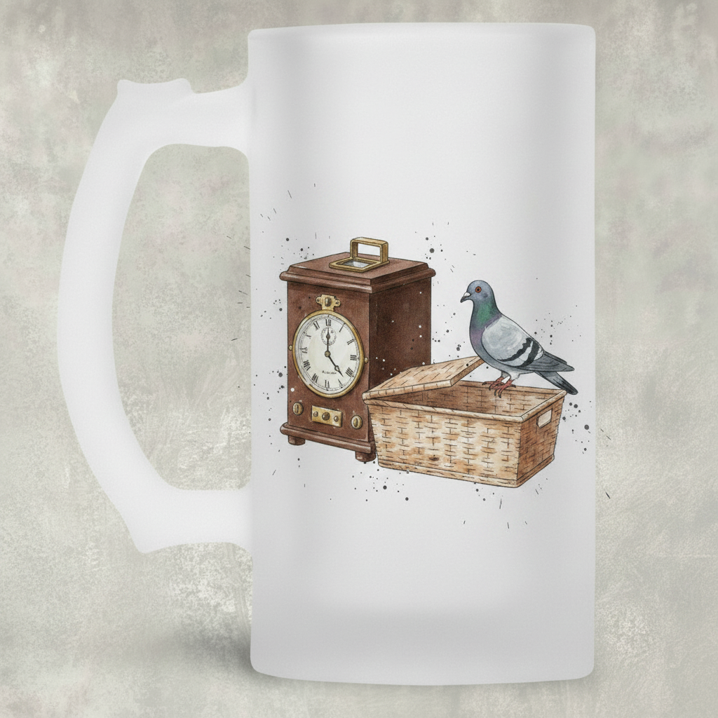 Pigeon Racing Clock & Basket Tankard