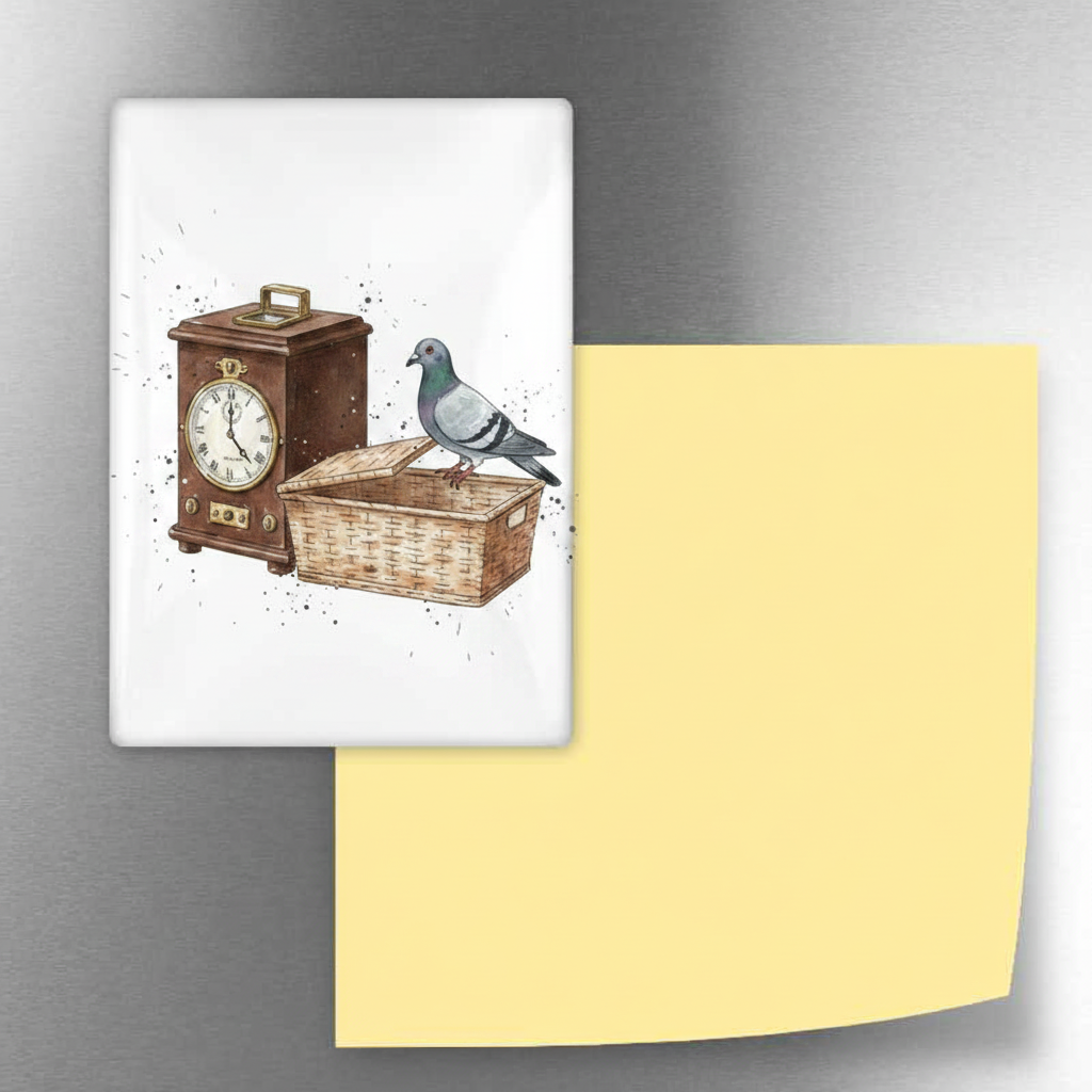 Pigeon Racing Clock & Basket Fridge Magnet