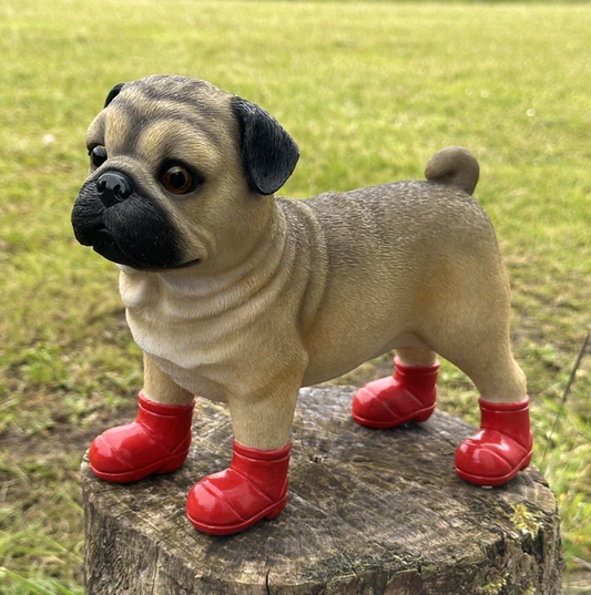 Pug Dog Ornament in Red Wellington Boots