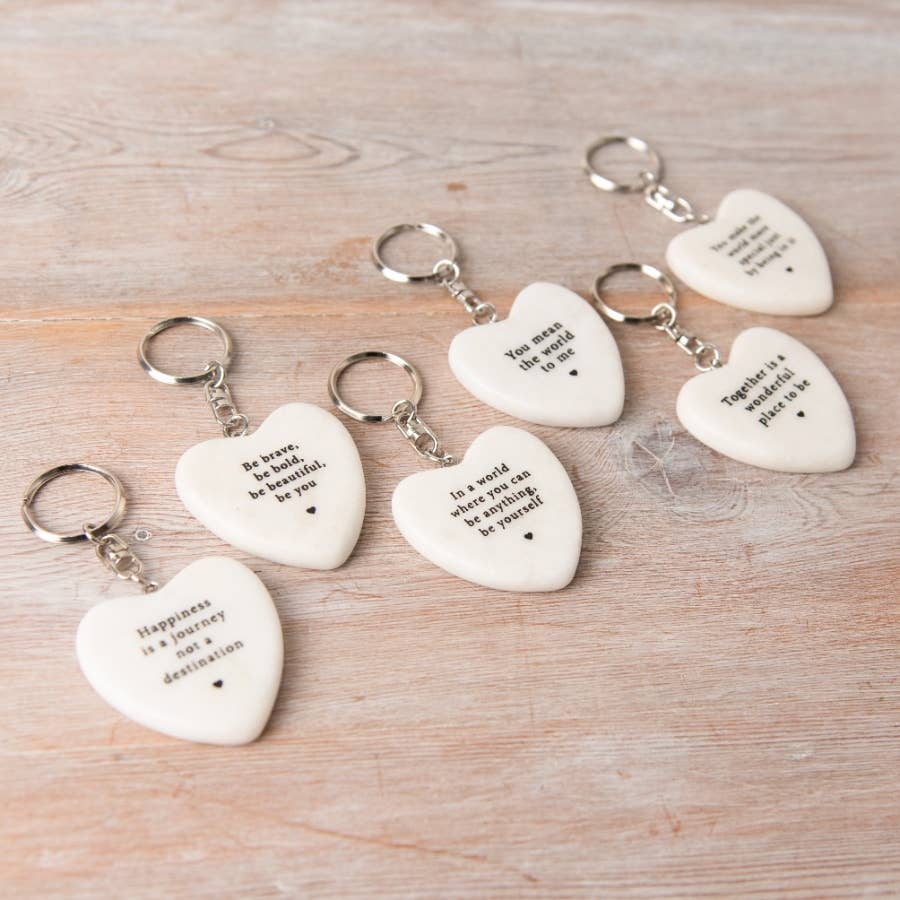 White Ceramic Heart Keychain, 4.8cm
