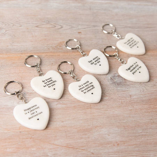 White Ceramic Heart Keychain, 4.8cm