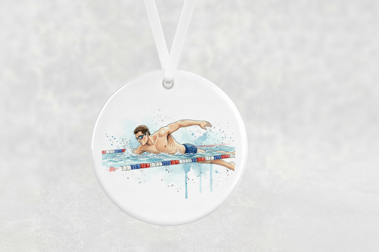 Male Swimmer Hanging Ornament