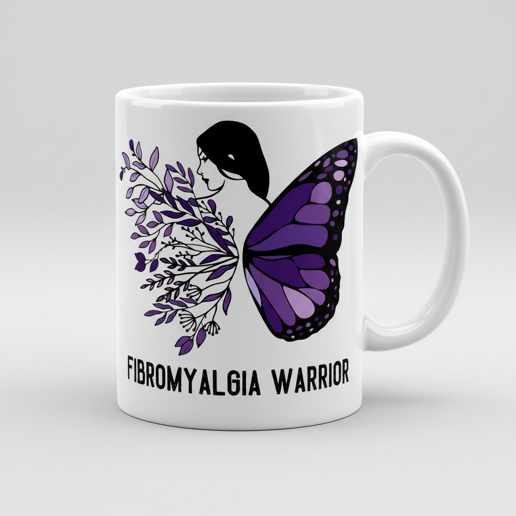 Purple Butterfly Warrior Silhouette Mug – Fibromyalgia Meaningful Gift
