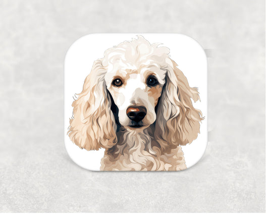 Poodle Coaster — a 9cm square cork-backed MDF coaster with an illustrated curly-coated Poodle design, ideal for dog lovers