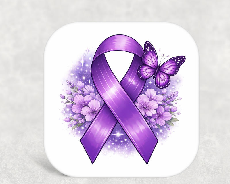 Purple Ribbon Butterfly Coaster – Fibromyalgia Meaningful Gift
