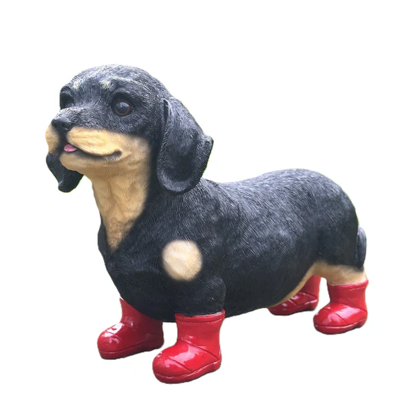 Dachshund Short Hair Dog Ornament in Red Wellington Boots