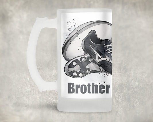 Rugby Brother Frosted Glass Beer Stein