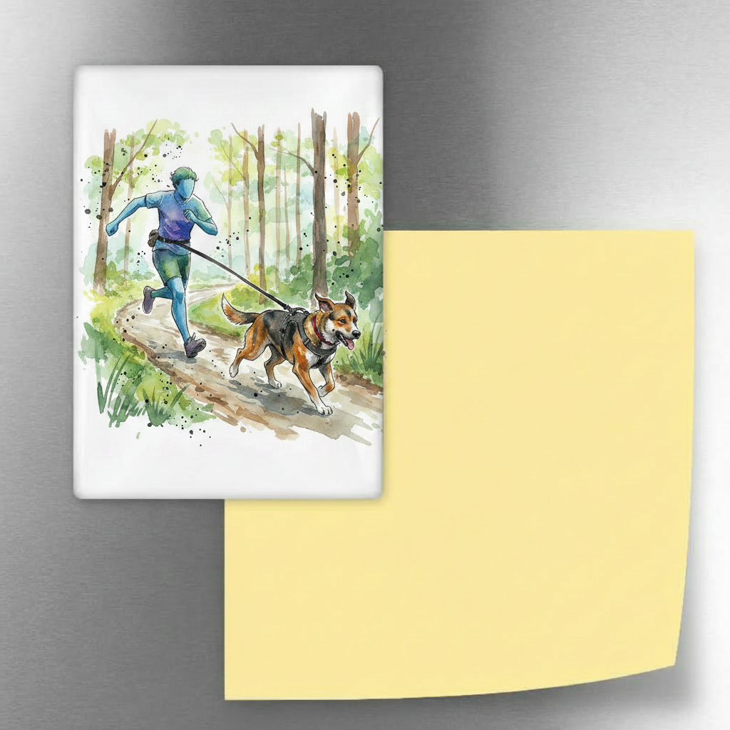 Canicross Runner and Dog in Woodland Fridge Magnet