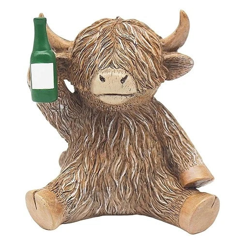 Highland Cow with Beer Bottle Ornament